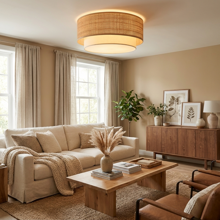 Sedge Raffia Flush Mount