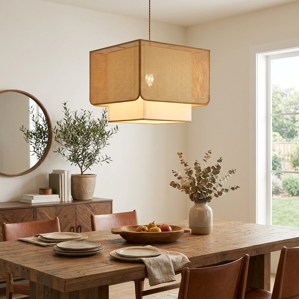 Candeeiro Pendant Trellis Woven Rattan