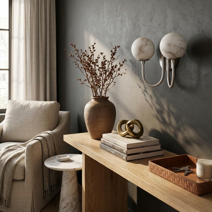 Undelle Alabaster Globe Double Wall Sconce