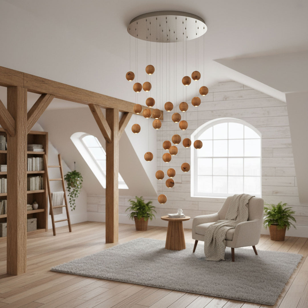 Wooden Orb Sphere Cluster Pendant Light - Vakkerlight