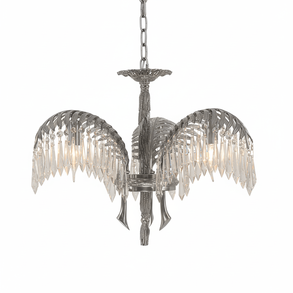 Brass Palm Leaf Crystal Chandelier - Vakkerlight