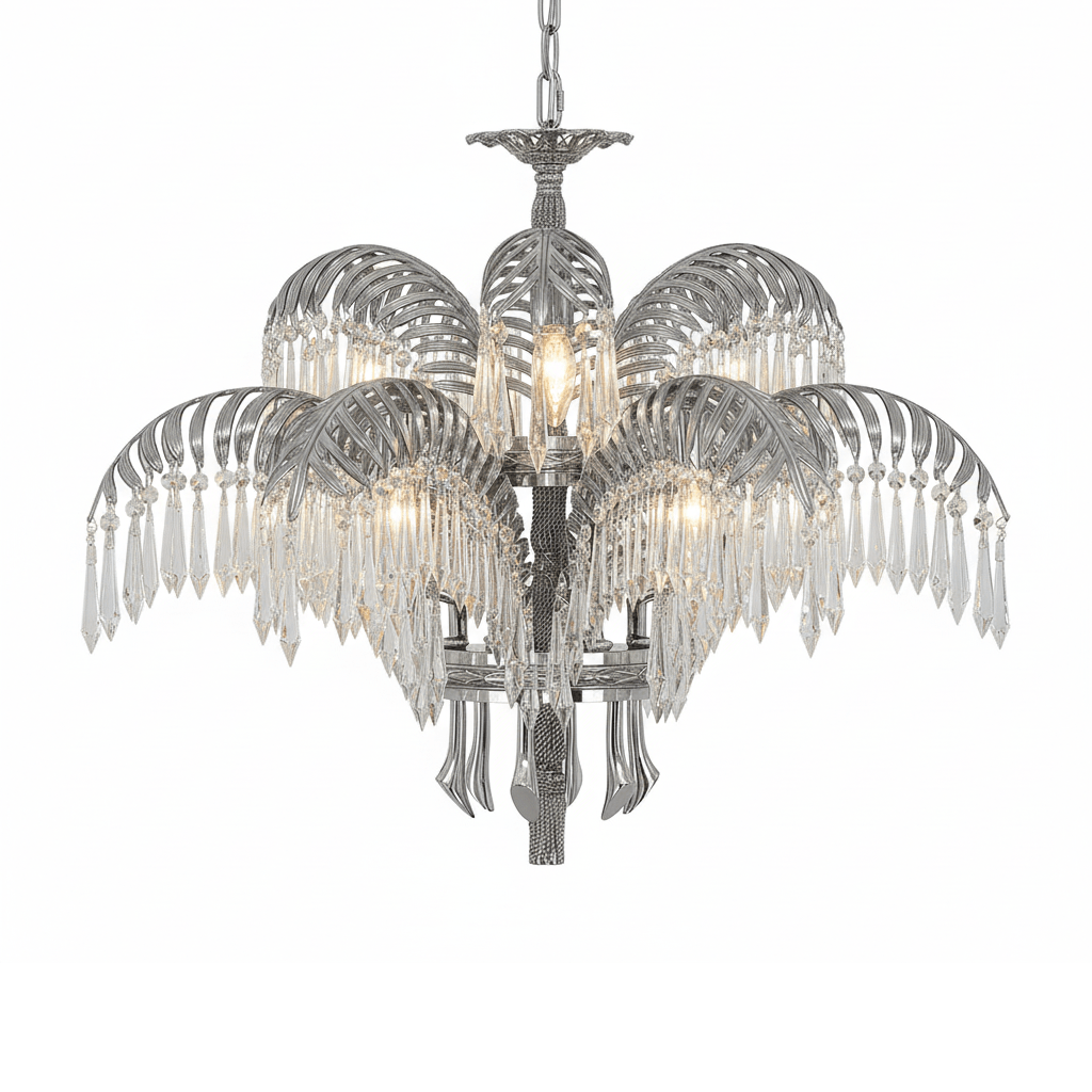 Brass Palm Leaf Crystal Chandelier - Vakkerlight