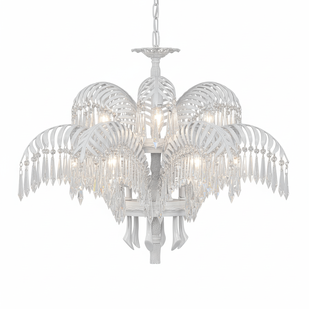 Brass Palm Leaf Crystal Chandelier - Vakkerlight
