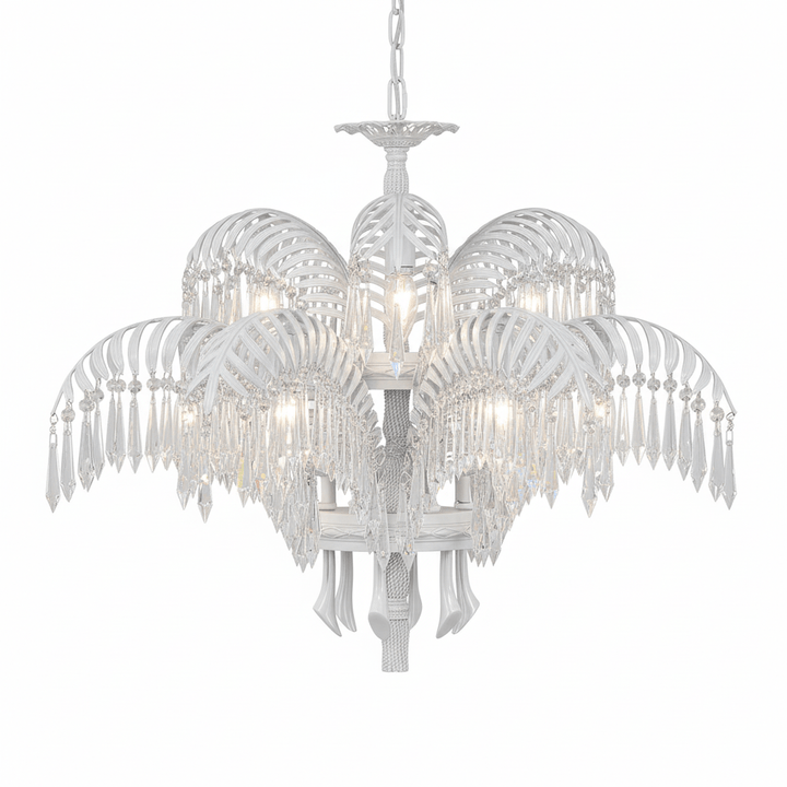 Brass Palm Leaf Crystal Chandelier - Vakkerlight