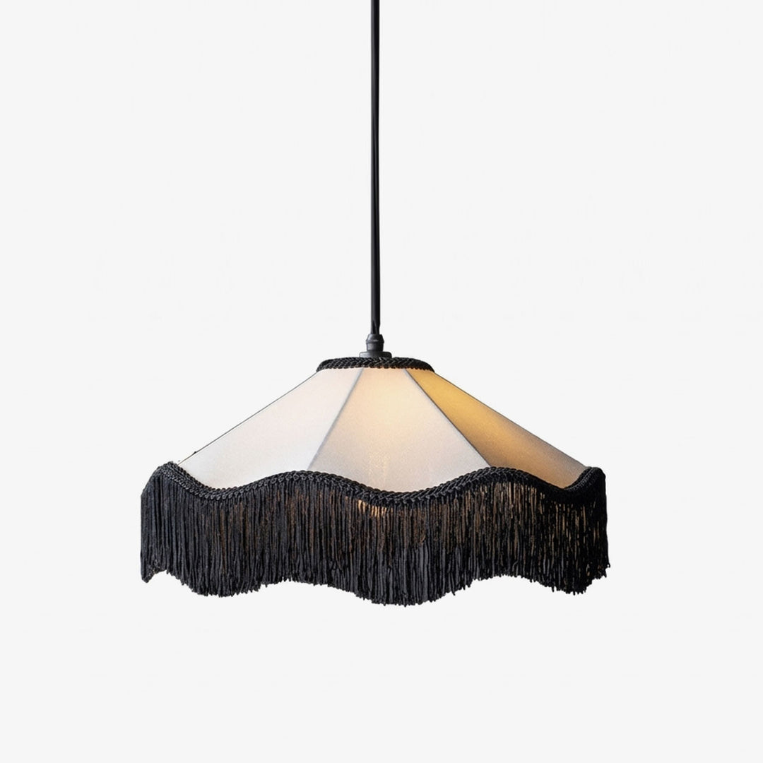 Fabric Cone Black Fringe Pendant Lamp