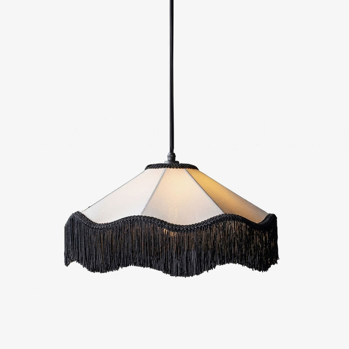 Fabric Cone Black Fringe Pendant Lamp