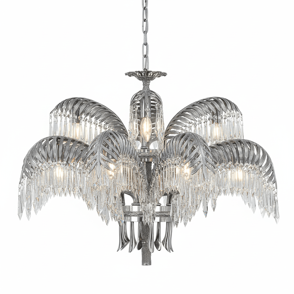 Brass Palm Leaf Crystal Chandelier - Vakkerlight