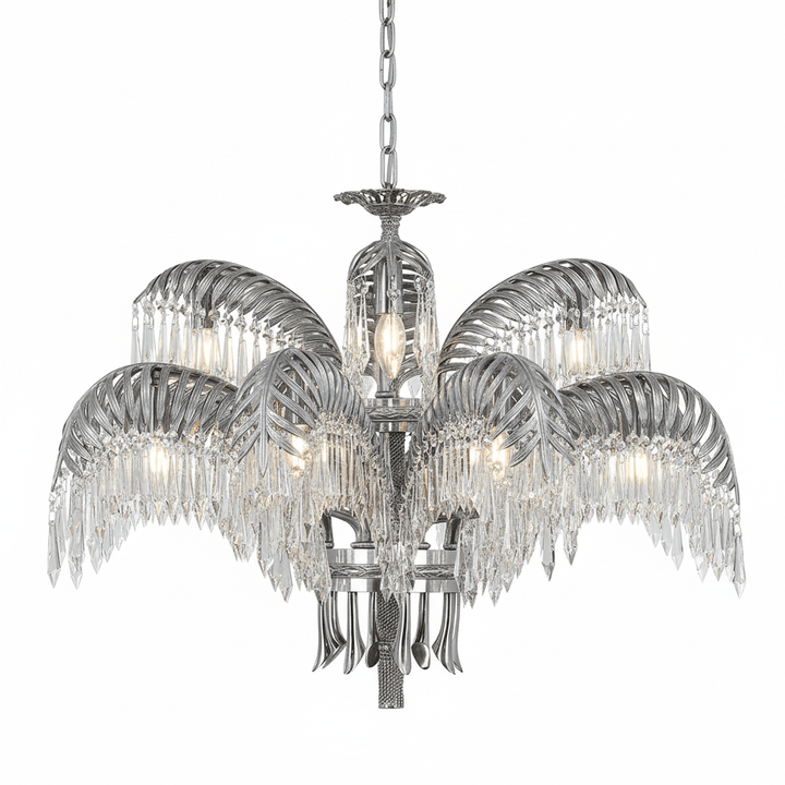 Brass Palm Leaf Crystal Chandelier - Vakkerlight