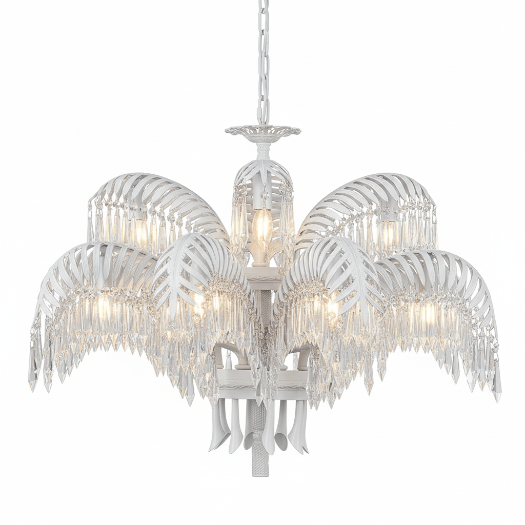 Brass Palm Leaf Crystal Chandelier - Vakkerlight