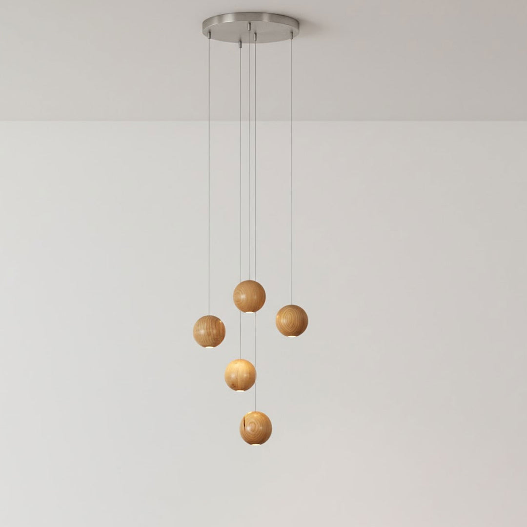 Wooden Orb Sphere Cluster Pendant Light - Vakkerlight