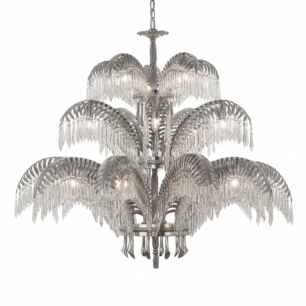 Brass Palm Leaf Crystal Chandelier - Vakkerlight