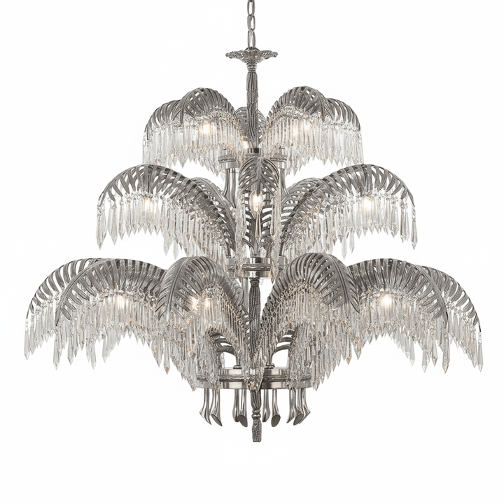 Brass Palm Leaf Crystal Chandelier - Vakkerlight