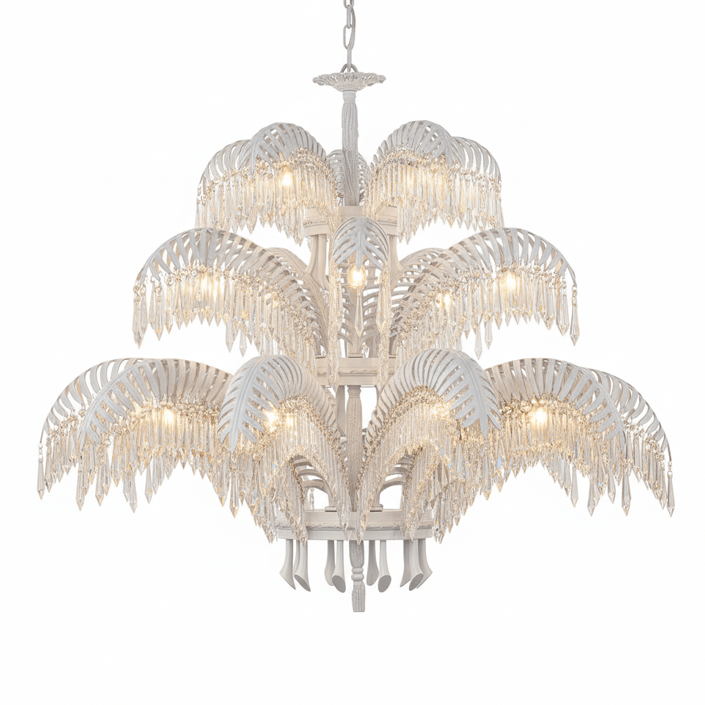 Brass Palm Leaf Crystal Chandelier - Vakkerlight
