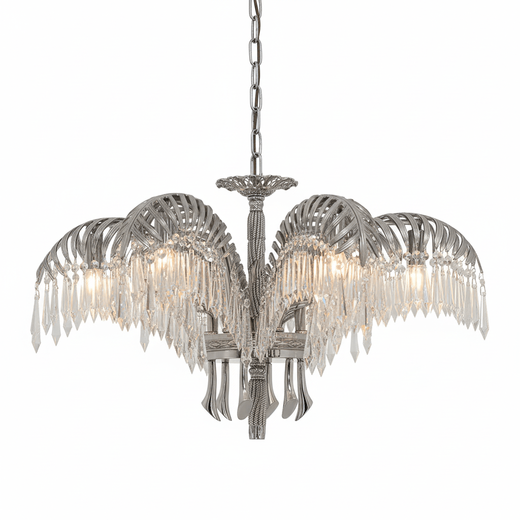 Brass Palm Leaf Crystal Chandelier - Vakkerlight