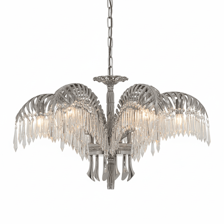 Brass Palm Leaf Crystal Chandelier - Vakkerlight