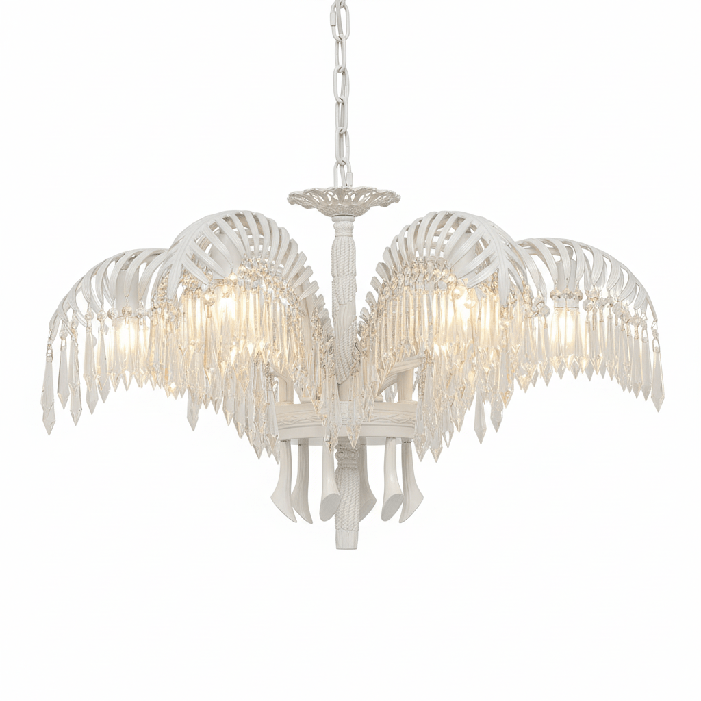 Brass Palm Leaf Crystal Chandelier - Vakkerlight