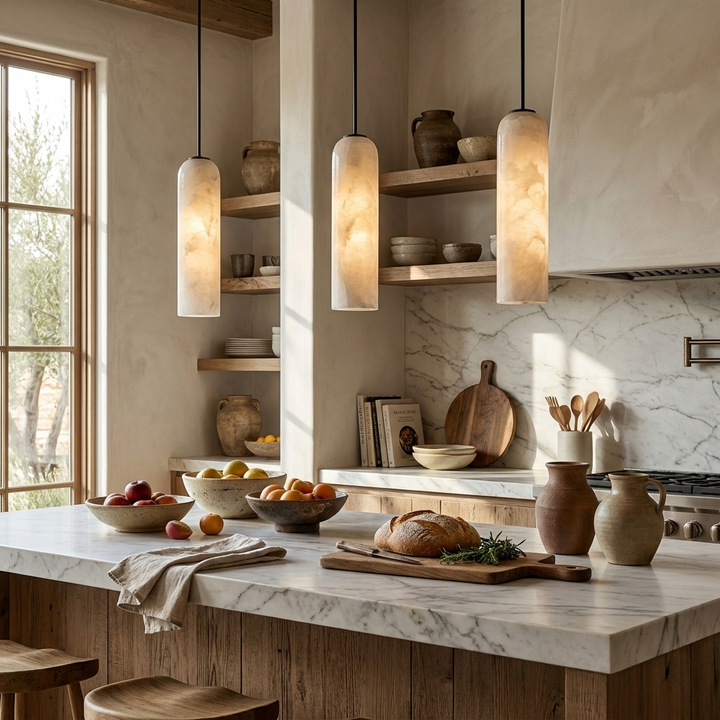 Alabaster Cylinder Pendant Light
