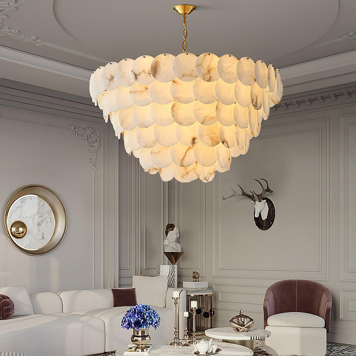 Alabaster Shell Brass Chandelier – Vakkerlight