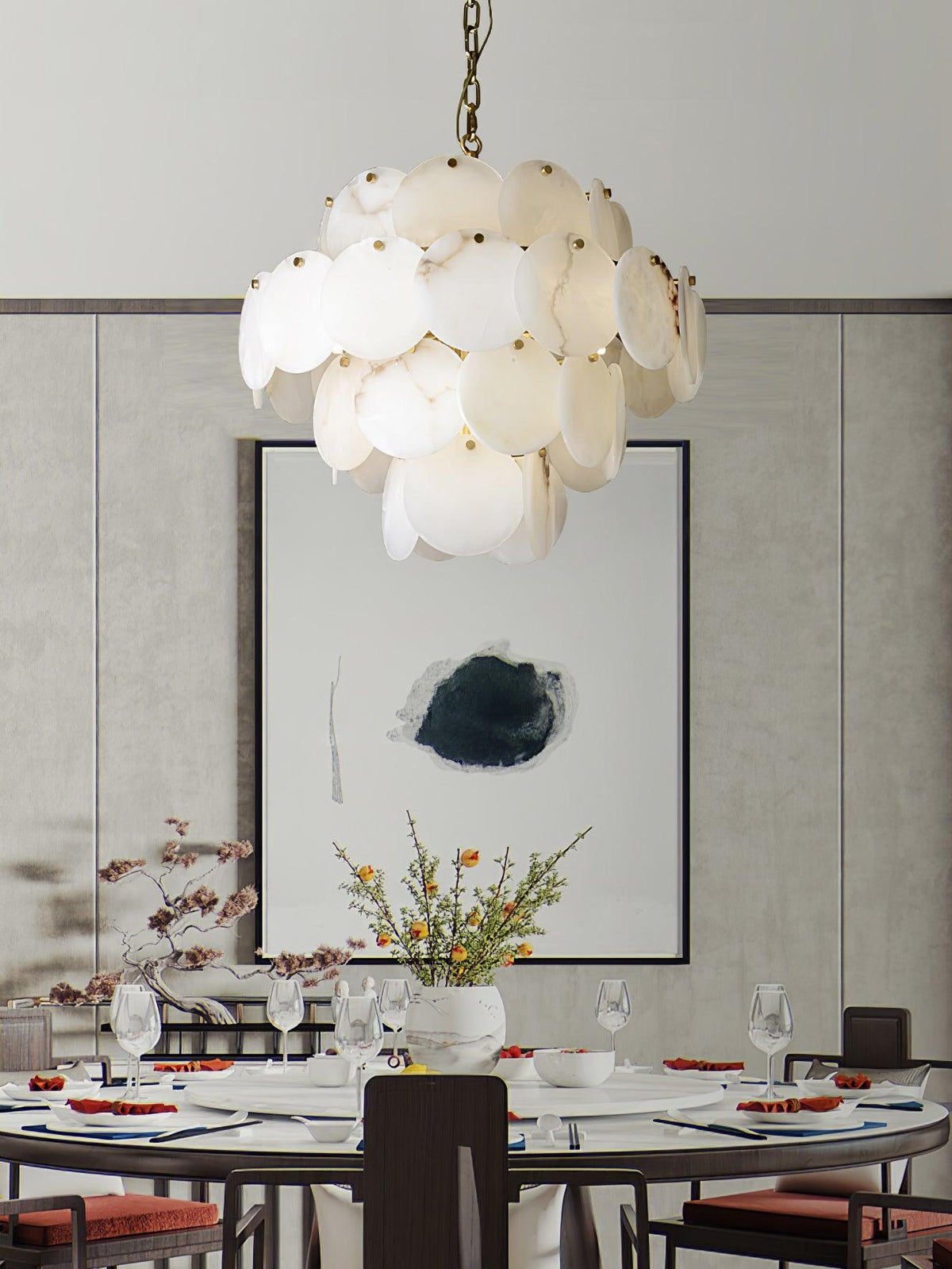 Alabaster Shell Brass Chandelier – Vakkerlight