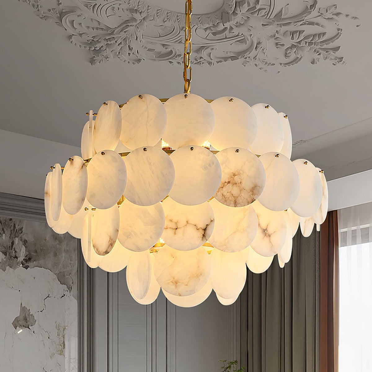 Alabaster Shell Brass Chandelier – Vakkerlight