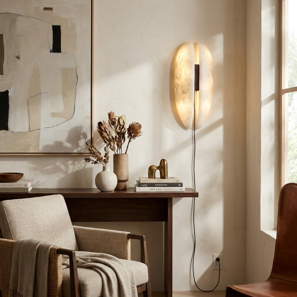 Alabaster Veil Plug-in Wall Sconce