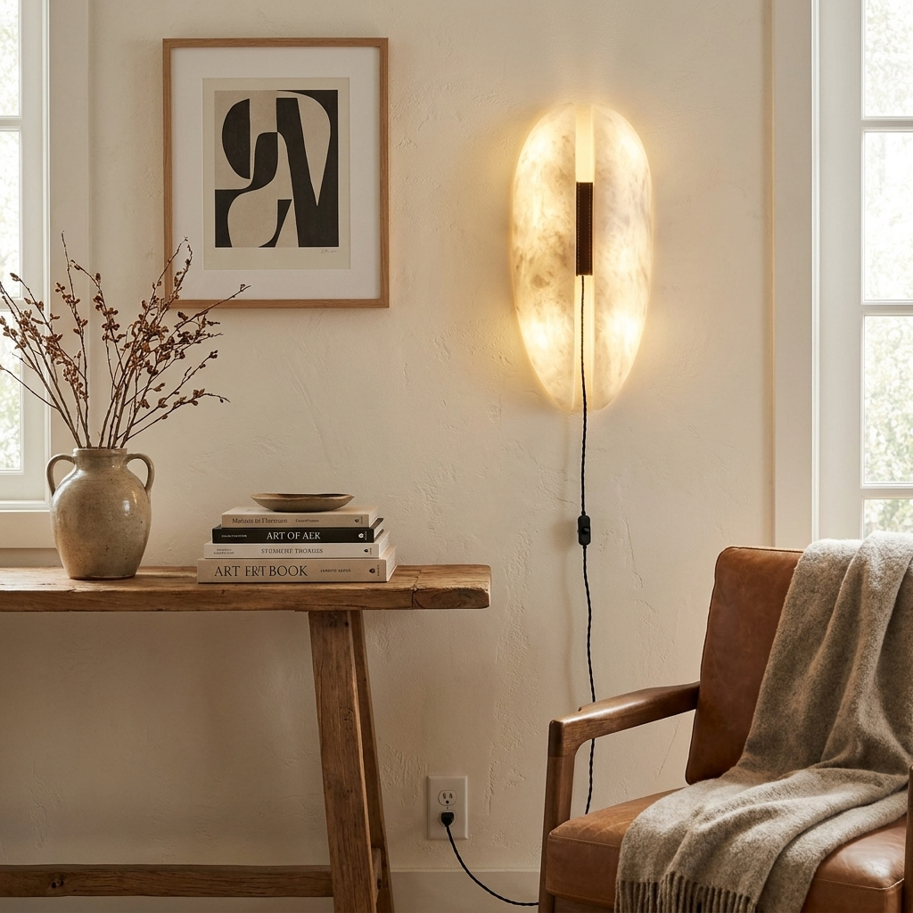 Alabaster Veil Plug-in Wall Sconce