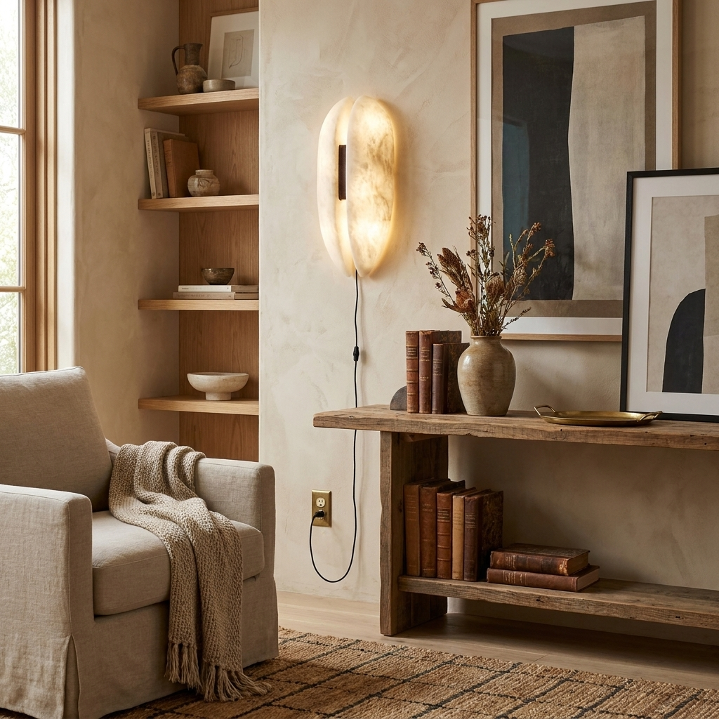 Alabaster Veil Plug-in Wall Sconce