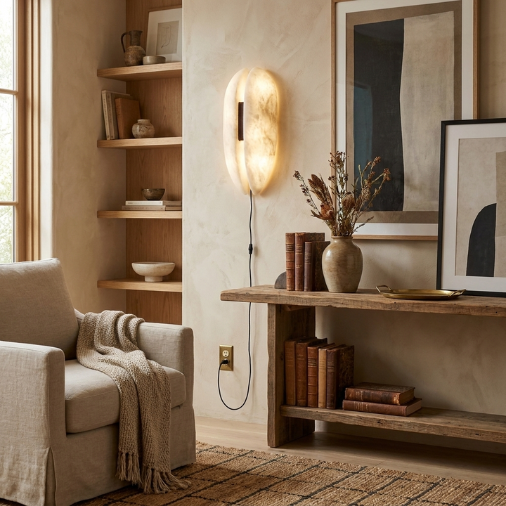 Alabaster Veil Plug-in Wall Sconce