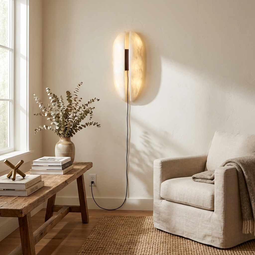 Alabaster Veil Plug-in Wall Sconce
