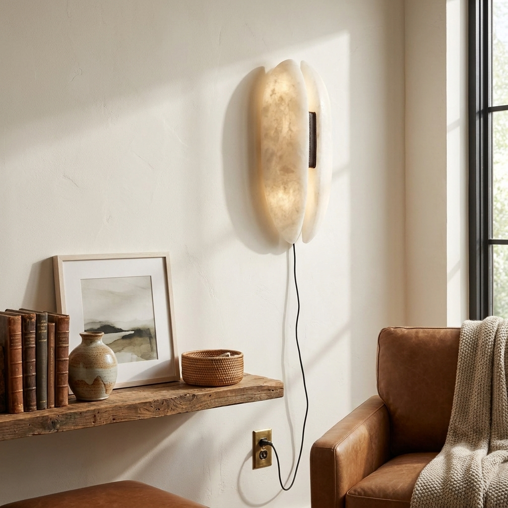 Alabaster Veil Plug-in Wall Sconce