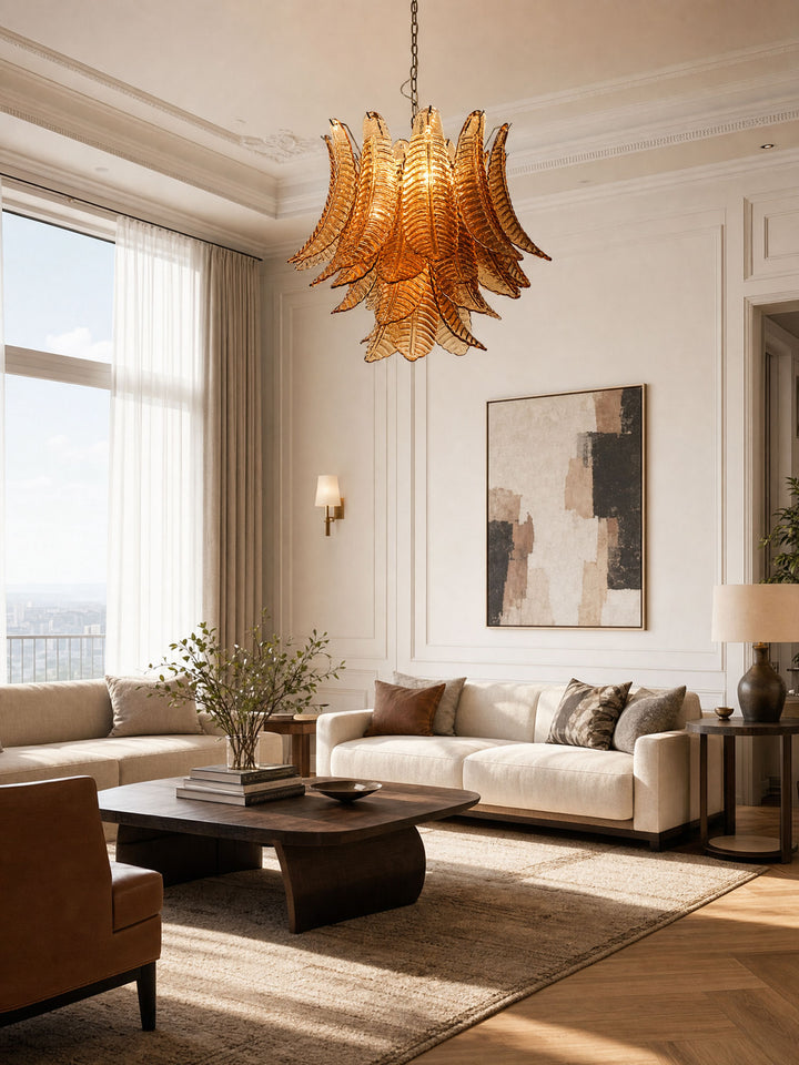 Amber Glass Leaf Chandelier - Vakkerlight