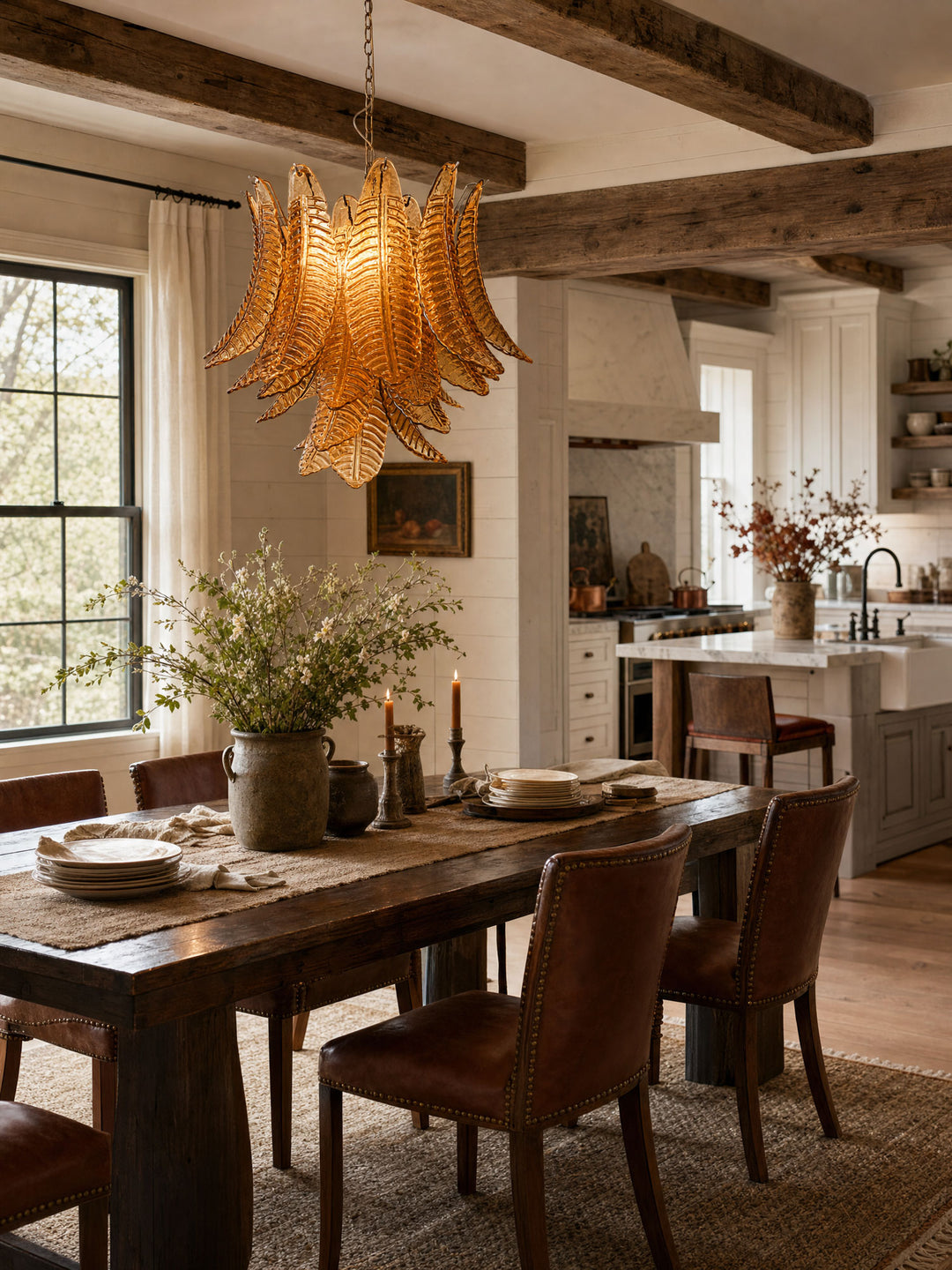 Amber Glass Leaf Chandelier - Vakkerlight