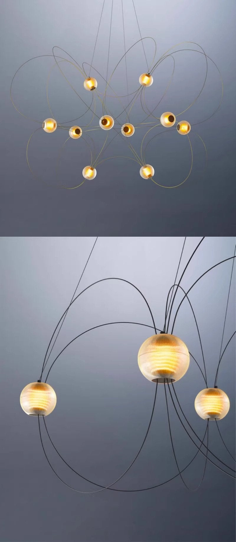 Amber Glass Orb Loop Chandelier