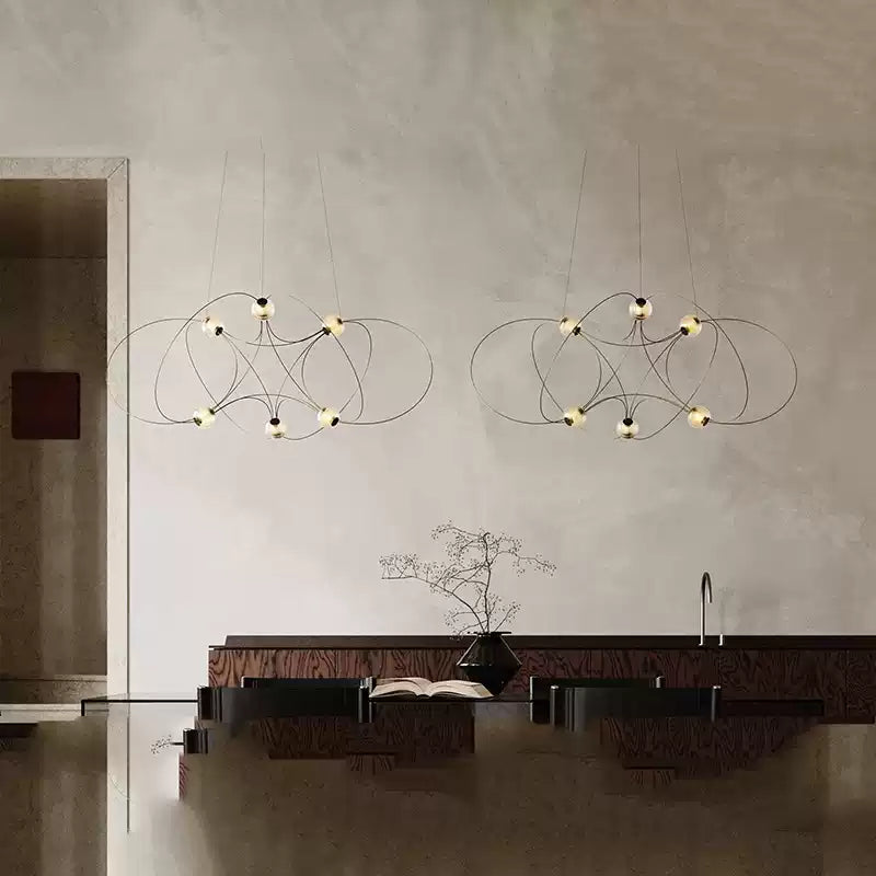 Amber Glass Orb Loop Chandelier