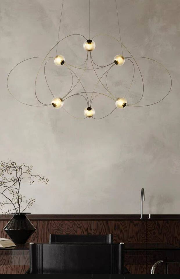 Amber Glass Orb Loop Chandelier