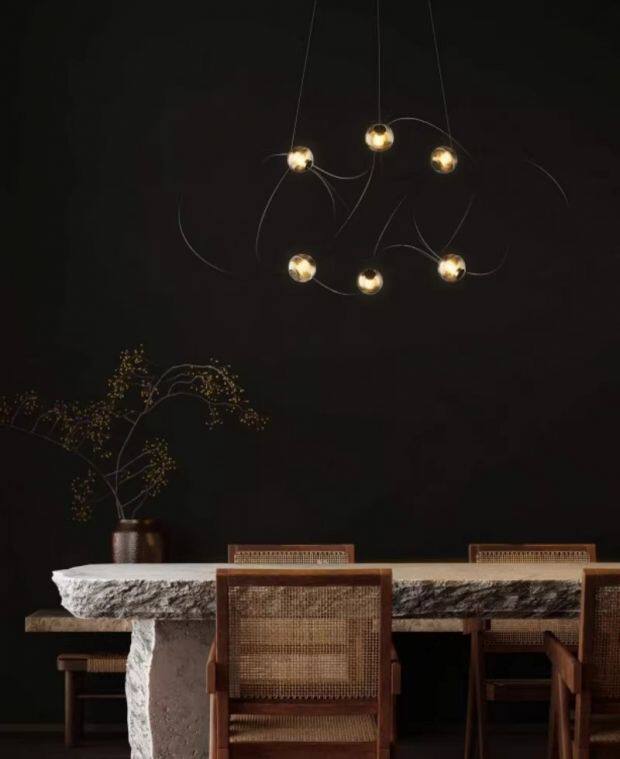 Amber Glass Orb Loop Chandelier