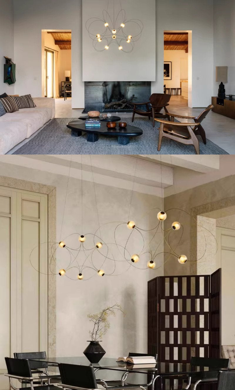 Amber Glass Orb Loop Chandelier