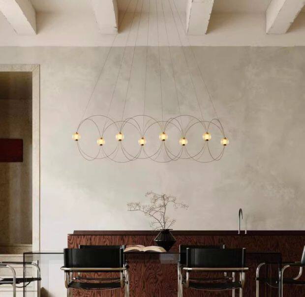 Amber Glass Orb Loop Chandelier