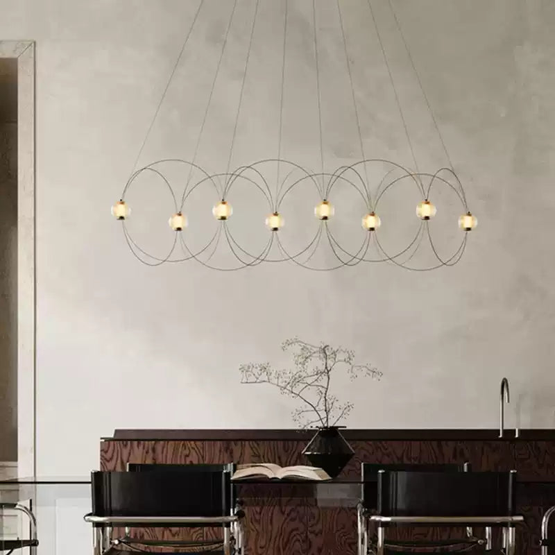 Amber Glass Orb Loop Chandelier
