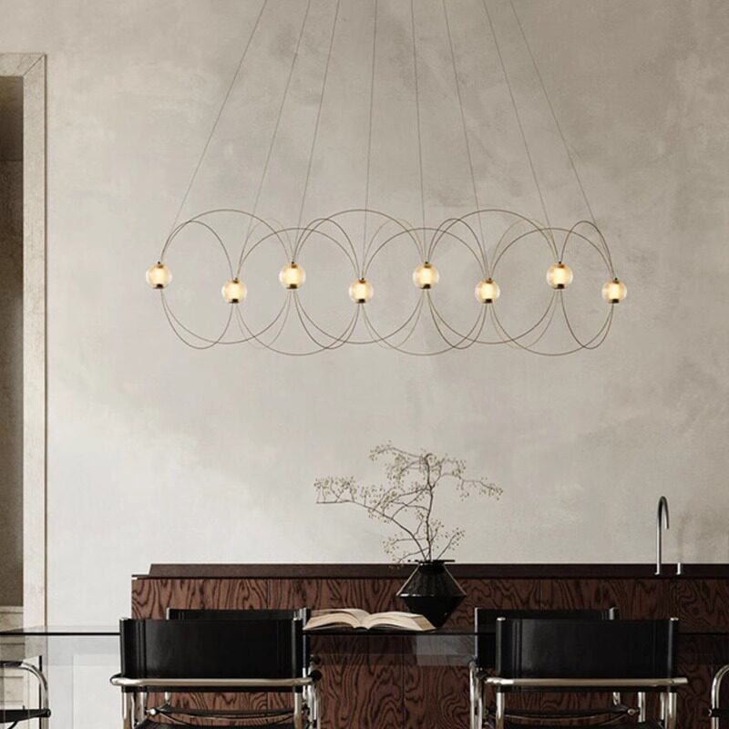 Amber Glass Orb Loop Chandelier