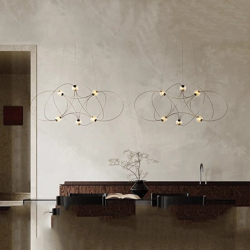 Amber Glass Orb Loop Chandelier