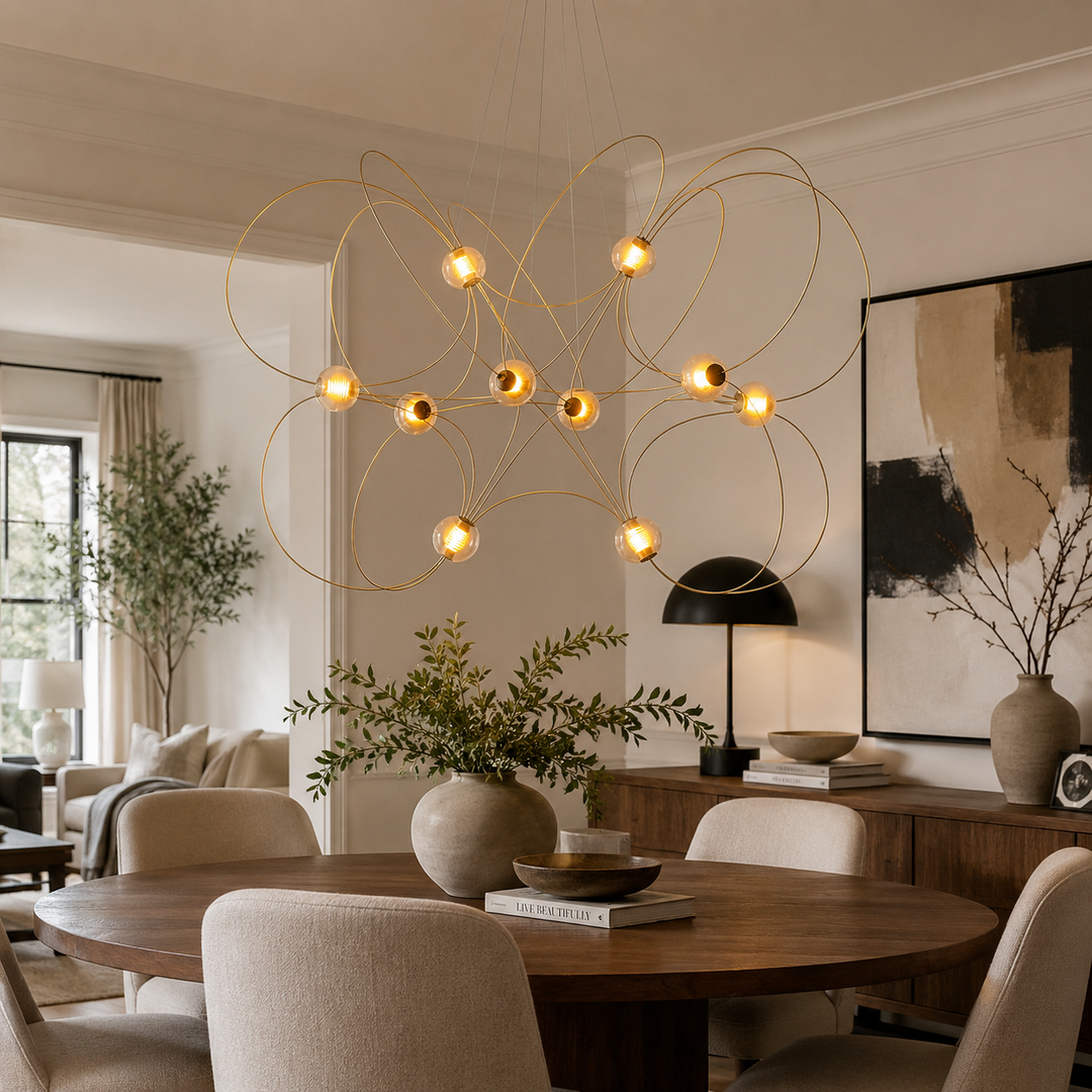Amber Glass Orb Loop Chandelier