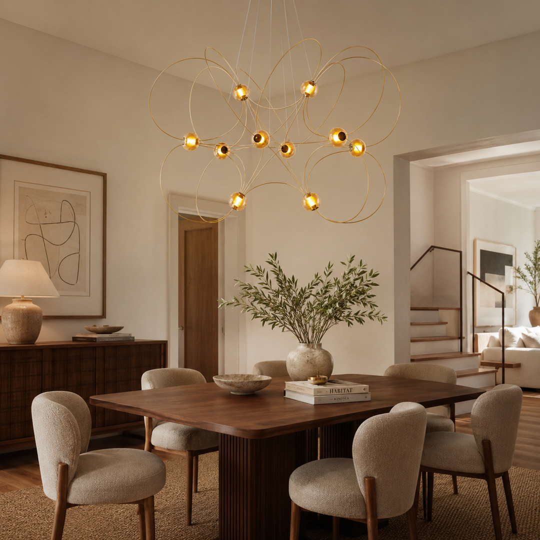 Amber Glass Orb Loop Chandelier