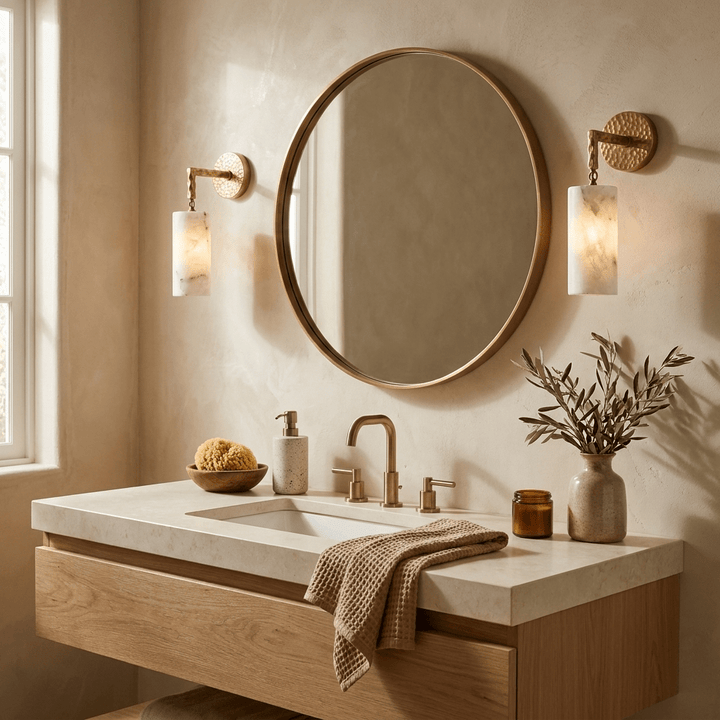 Anvil Hammered Alabaster Wall Sconce - Vakkerlight