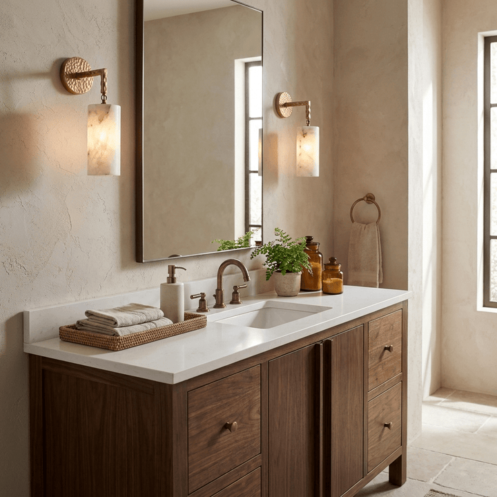 Anvil Hammered Alabaster Wall Sconce - Vakkerlight