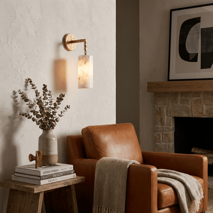 Anvil Hammered Alabaster Wall Sconce - Vakkerlight