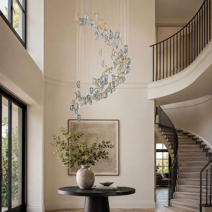 Aqua Ripple Glass Art Customize Chandelier