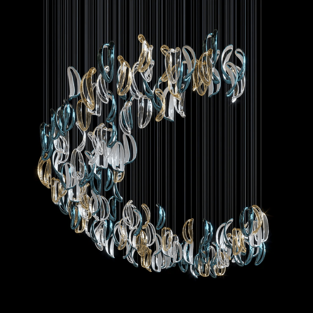 Aqua Ripple Glass Art Customize Chandelier - Vakkerlight