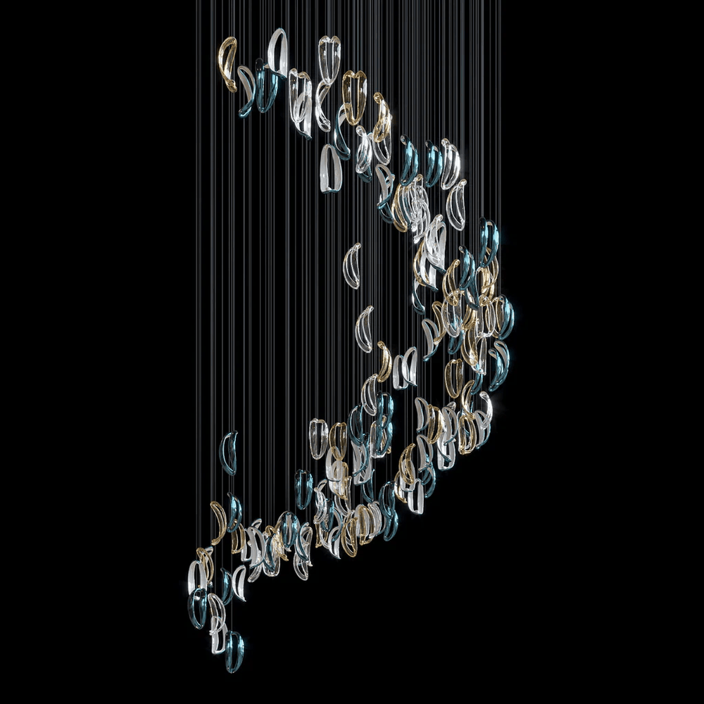 Aqua Ripple Glass Art Customize Chandelier - Vakkerlight