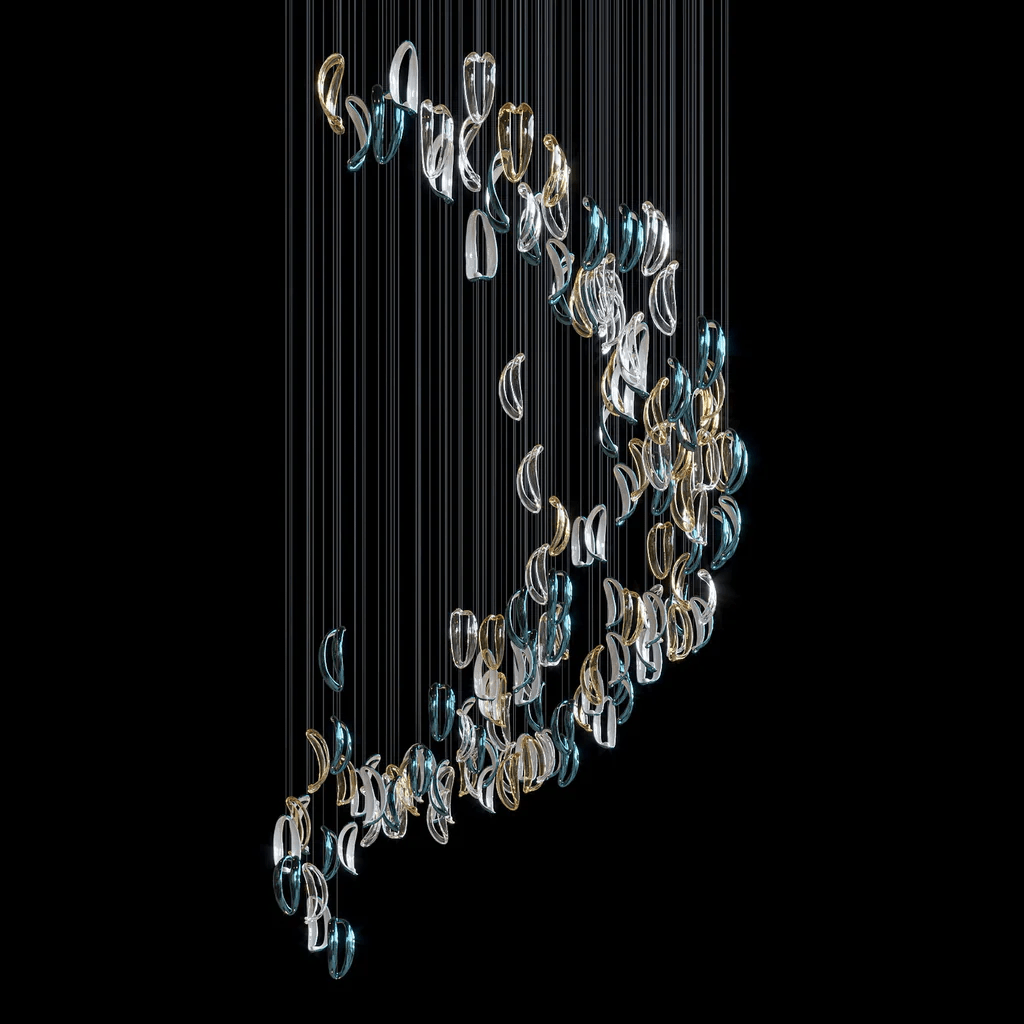 Aqua Ripple Glass Art Customize Chandelier - Vakkerlight